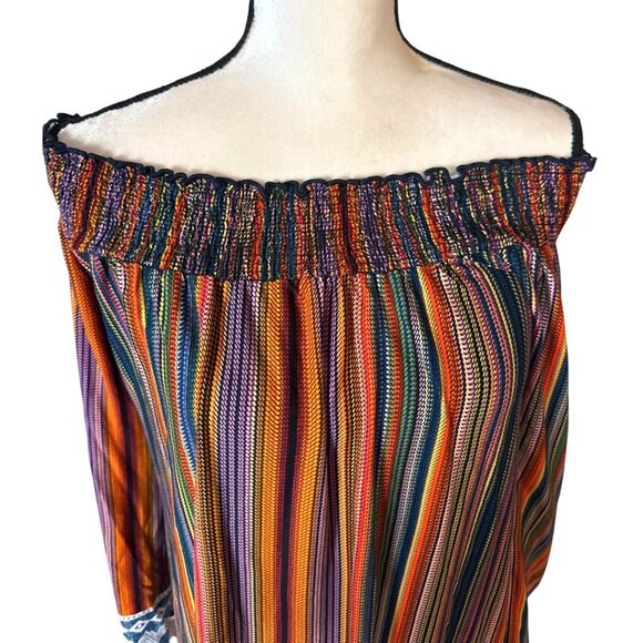 Boho Hippie Off Shoulder Dress Lrg Stretch Neckline Coastal Chic Cocktail Bebop - Picture 7 of 11